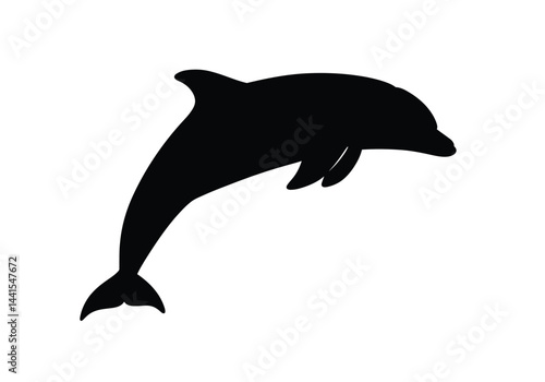 Dolphin silhouette. This image shows a black silhouette of a dolphin, highlighting its streamlined body and fins. Vector clipart illustration design.