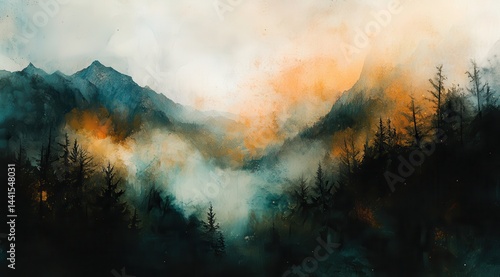 Wallpaper Mural Misty mountain range landscape Torontodigital.ca