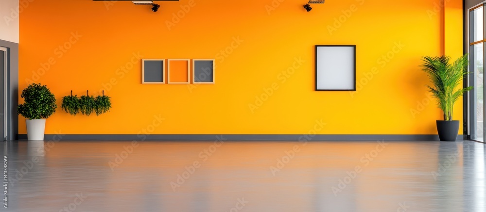 Modern Orange Room Interior Design with Plants and Frames