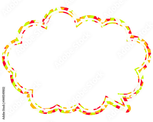 ステンドグラス風吹き出し　三角形模様　丸みのある雲形