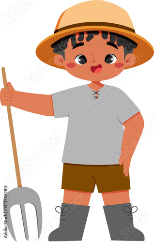 adorable hijab girl hoeing the ground