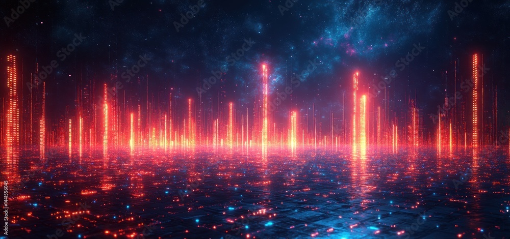 Neon Cityscape: A Futuristic Digital Metropolis Under a Starry Sky Neon Cityscape: A Futuristic Digital Metropolis Under a Starry Sky