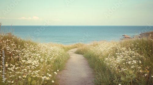 Wallpaper Mural Coastal pathway leading to the ocean, surrounded by wildflowers Torontodigital.ca