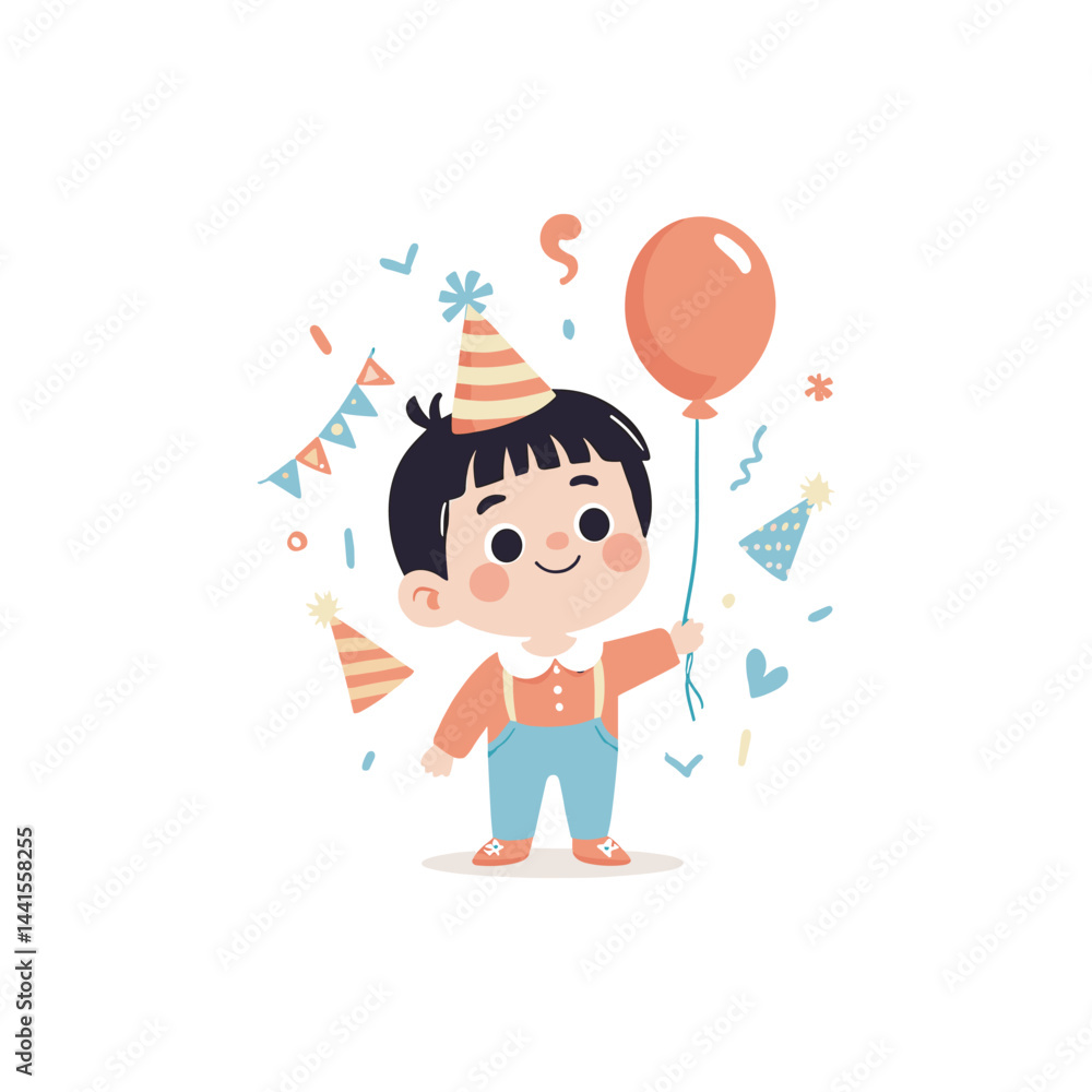 Fototapeta premium Cute Kids Birthday party Hand drawn cartoon art illustration
