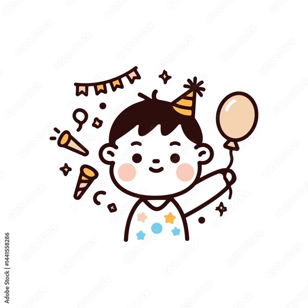Cute Kids Birthday party Hand drawn cartoon art illustration Cute Kids Birthday party Hand drawn cartoon art illustration