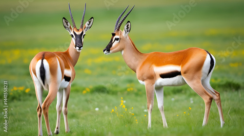 Pronking Springboks in Spring: Bokeh Blurred Background Wildlife Photo