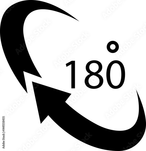 Angle 180 degrees icon , Rotation Degree icons Flat vector, geometric mathematical angle radian of 180 rotation arrow symbol, isolated on transparent background, used for mobile app, web page or ui