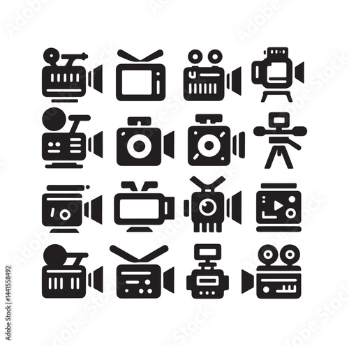 Video camera icon set silhouette vector illustration