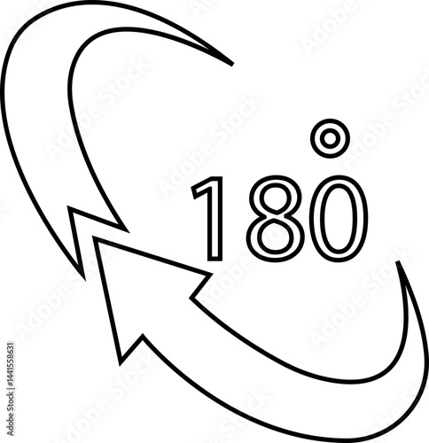 Angle 180 degrees icon , Rotation Degree icons Flat vector, geometric mathematical angle radian of 180 rotation arrow symbol, isolated on transparent background, used for mobile app, web page or ui