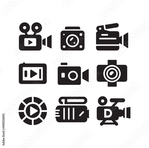 Video camera icon set silhouette vector illustration