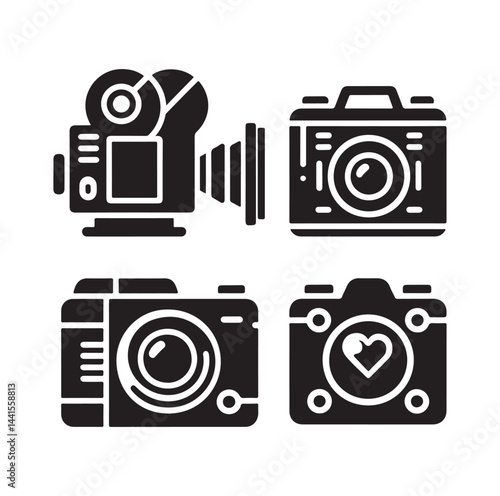 Video camera icon set silhouette vector illustration