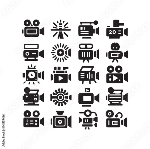 Video camera icon set silhouette vector illustration