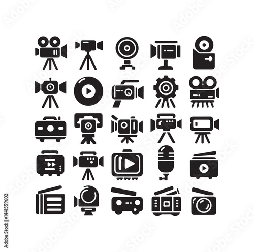 Video camera icon set silhouette vector illustration