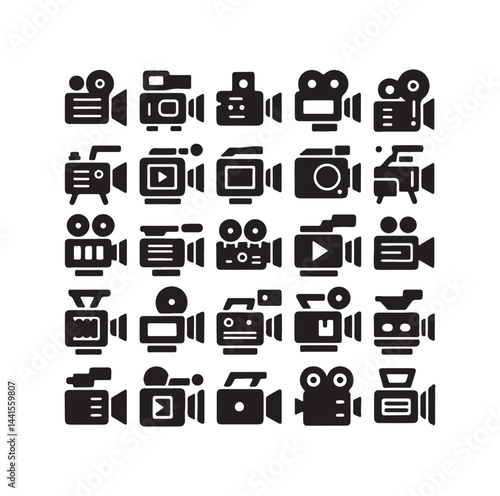 Video camera icon set silhouette vector illustration
