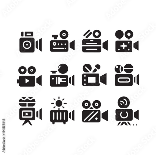 Video camera icon set silhouette vector illustration