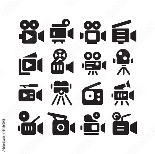 Video camera icon set silhouette vector illustration