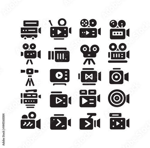Video camera icon set silhouette vector illustration