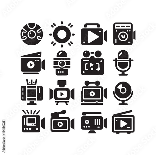 Video camera icon set silhouette vector illustration