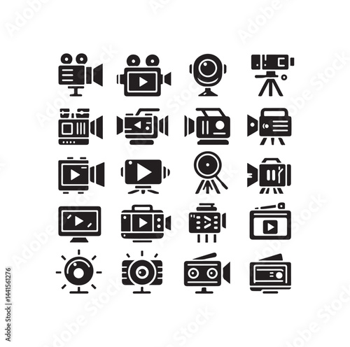 Video camera icon set silhouette vector illustration
