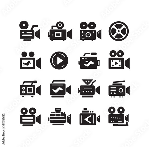 Video camera icon set silhouette vector illustration