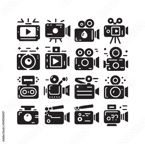 Video camera icon set silhouette vector illustration