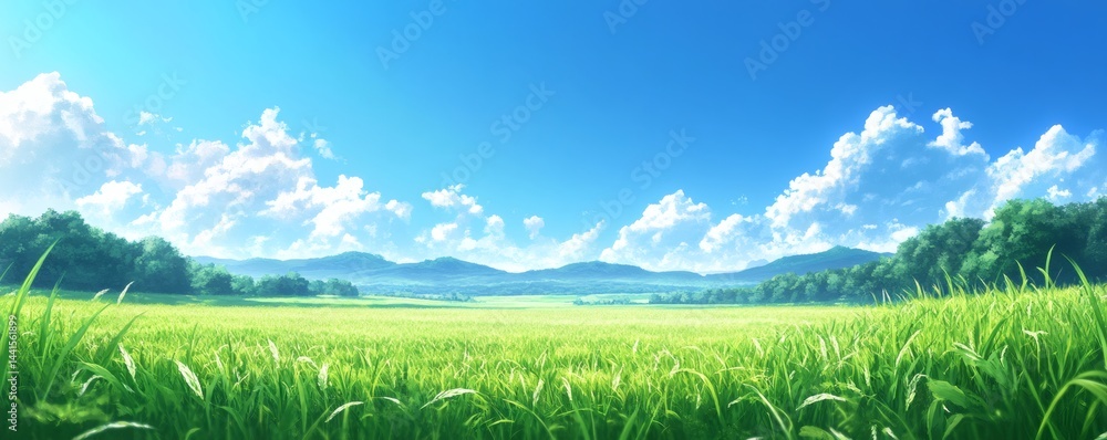 Expansive grassy field under a vast, sunny sky. Expansive grassy field under a vast, sunny sky.