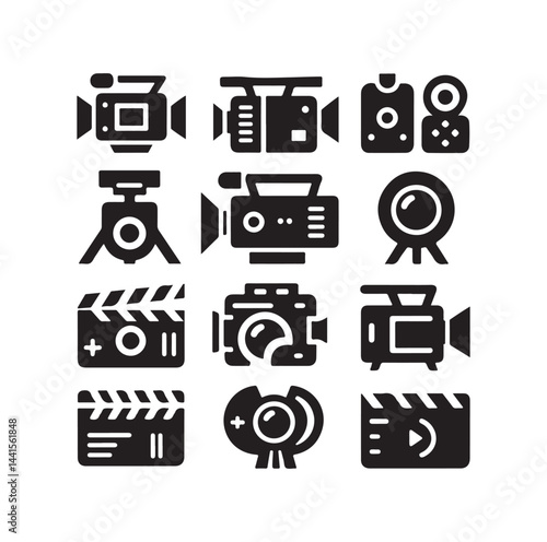 Video camera icon set silhouette vector illustration