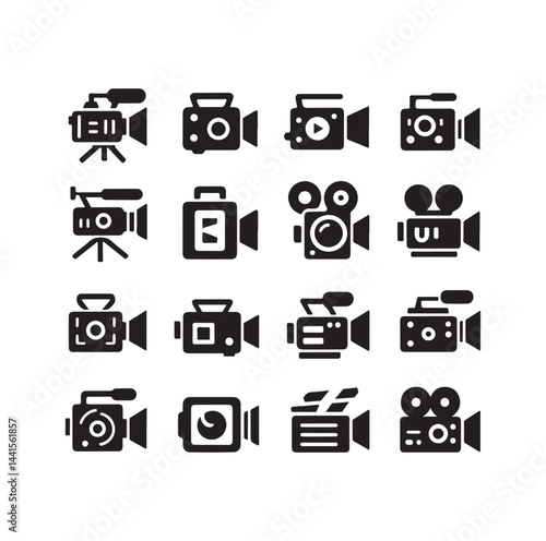 Video camera icon set silhouette vector illustration