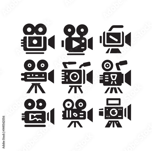 Video camera icon set silhouette vector illustration