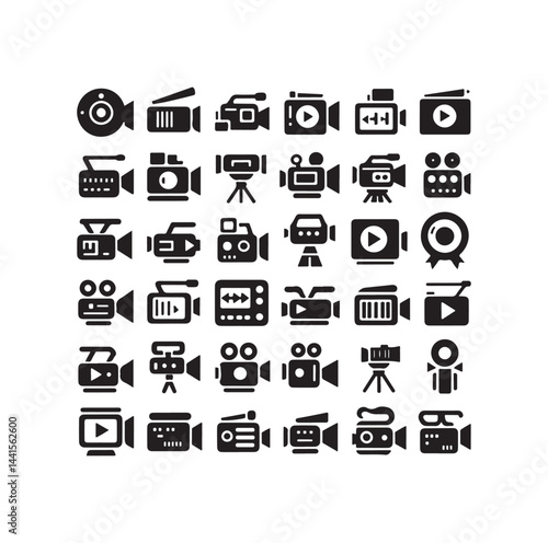 Video camera icon set silhouette vector illustration