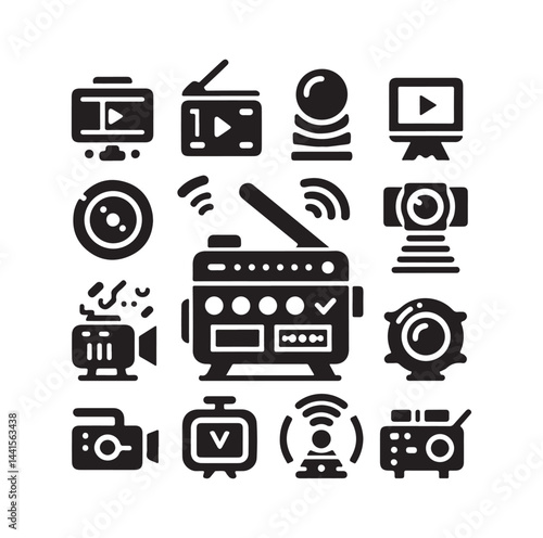 Video camera icon set silhouette vector illustration