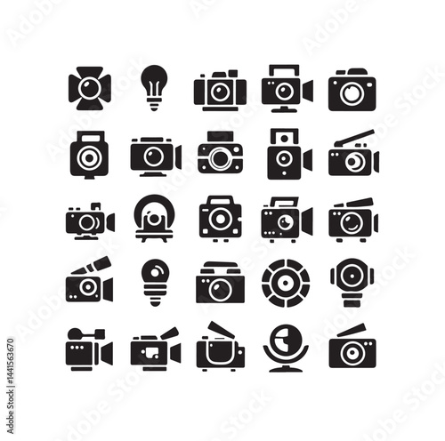 Video camera icon set silhouette vector illustration