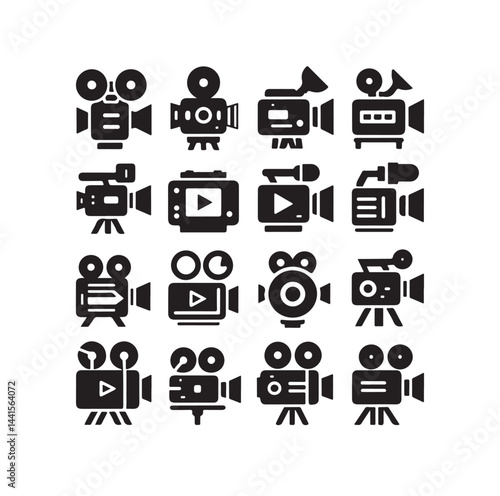 Video camera icon set silhouette vector illustration