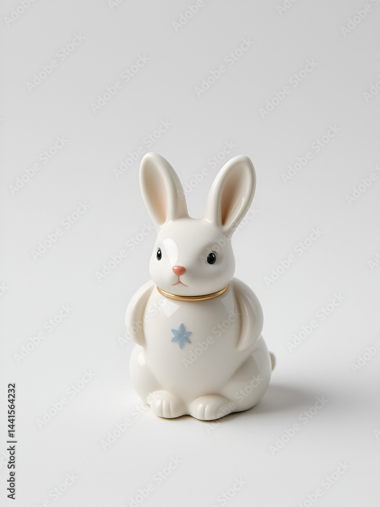 Fototapeta premium Cute ceramic bunnies ring holder on white with copy space