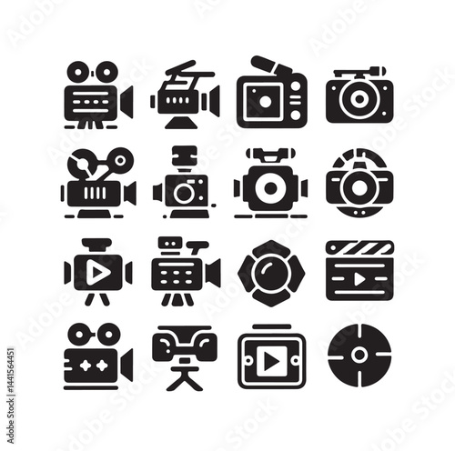Video camera icon set silhouette vector illustration