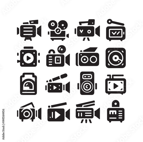 Video camera icon set silhouette vector illustration