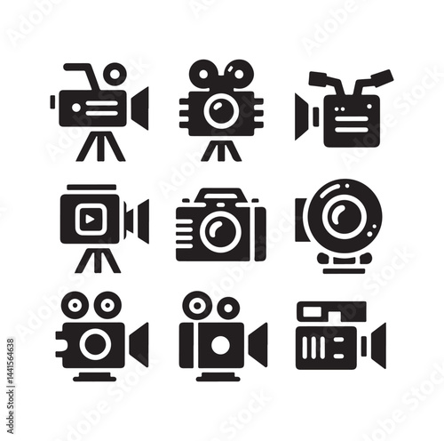 Video camera icon set silhouette vector illustration