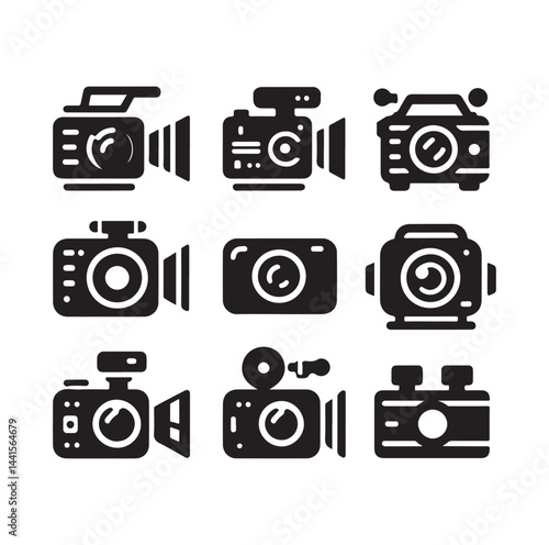 Video camera icon set silhouette vector illustration