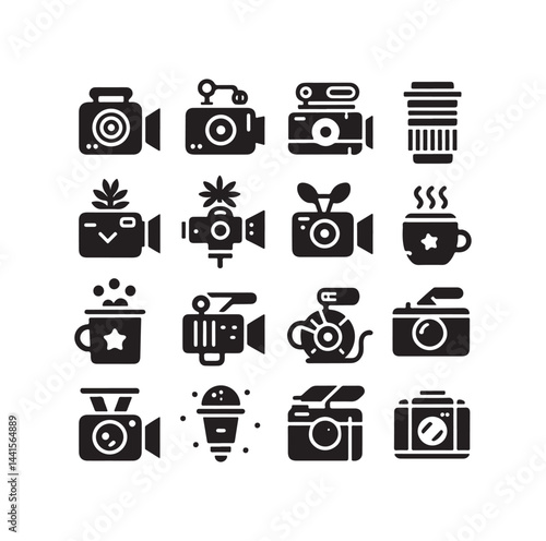 Video camera icon set silhouette vector illustration