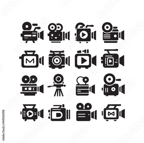 Video camera icon set silhouette vector illustration