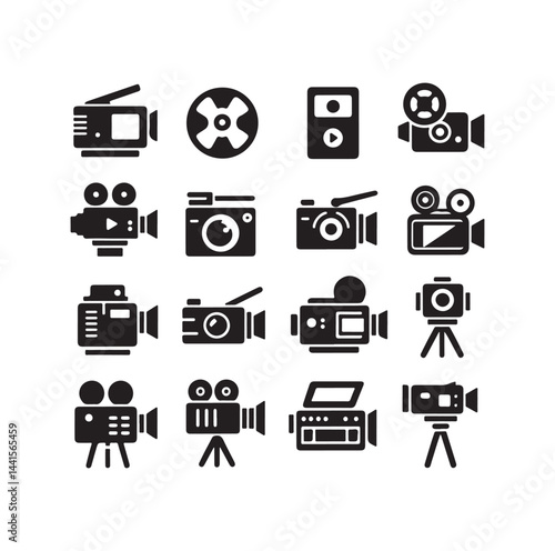 Video camera icon set silhouette vector illustration