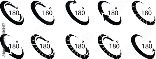 Angle 180 degrees icon set Rotation Degree icons Flat vector, geometric mathematical angle radian of 180 rotation arrow symbol, isolated on transparent background, used for mobile app, web page or ui