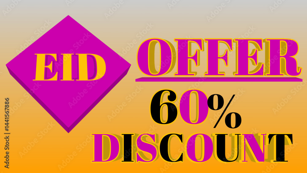 Fototapeta premium eid offer 60% discount voucher card text effect vector image eid offer discount banner text effect