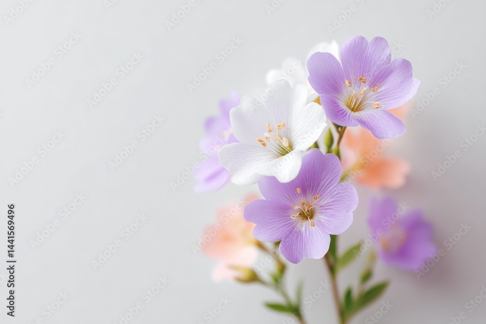 Fototapeta premium delicate arrangement of pastel flowers sits elegantly on clean white background
