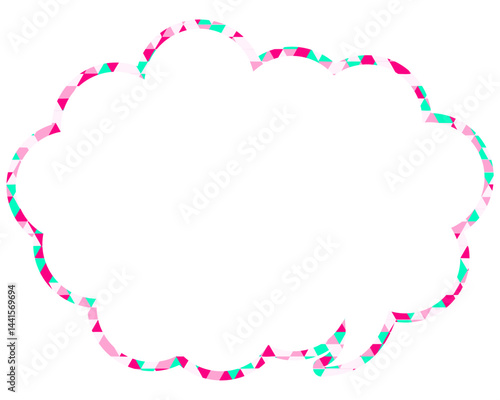 ステンドグラス風吹き出し　三角形模様　丸みのある雲形