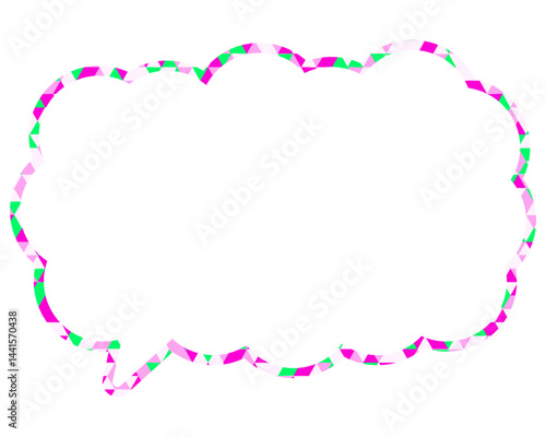 ステンドグラス風吹き出し　三角形模様　細長い雲形