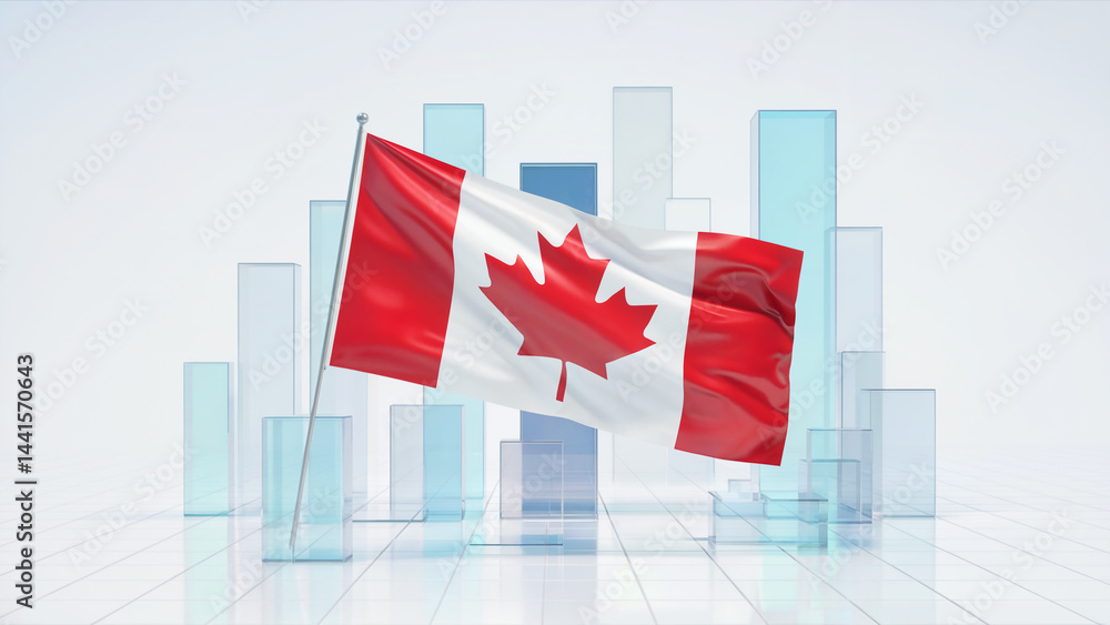 Canada Flag with Abstract Glass Bar Chart Background Canada Flag with Abstract Glass Bar Chart Background