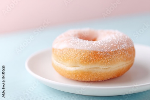 Wallpaper Mural lone glazed donut rests on white plate positioned on pastel-colored surface Torontodigital.ca