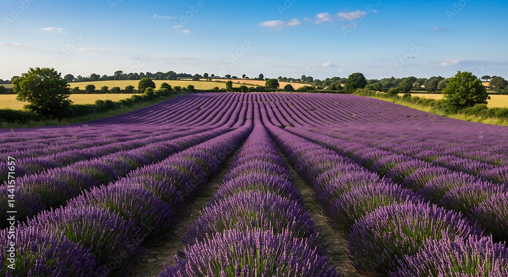 Fototapeta premium Serene Lavender Field Under a Summer Sky