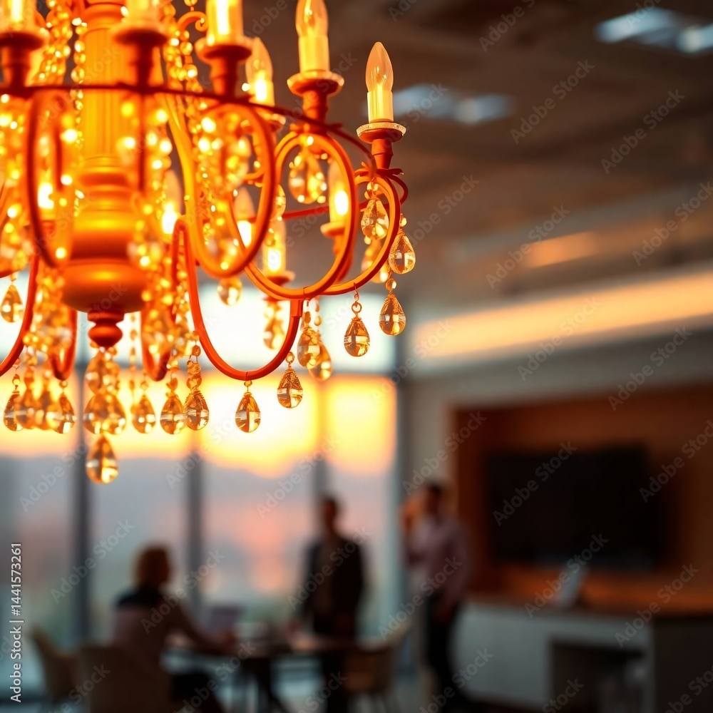Orange Crystal Chandelier in Modern Office with Blurred Background
